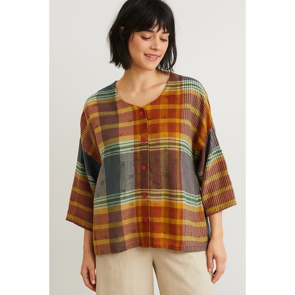 Ace & Jig Plaid Button Down Multi-Color Blouse \\… - image 1